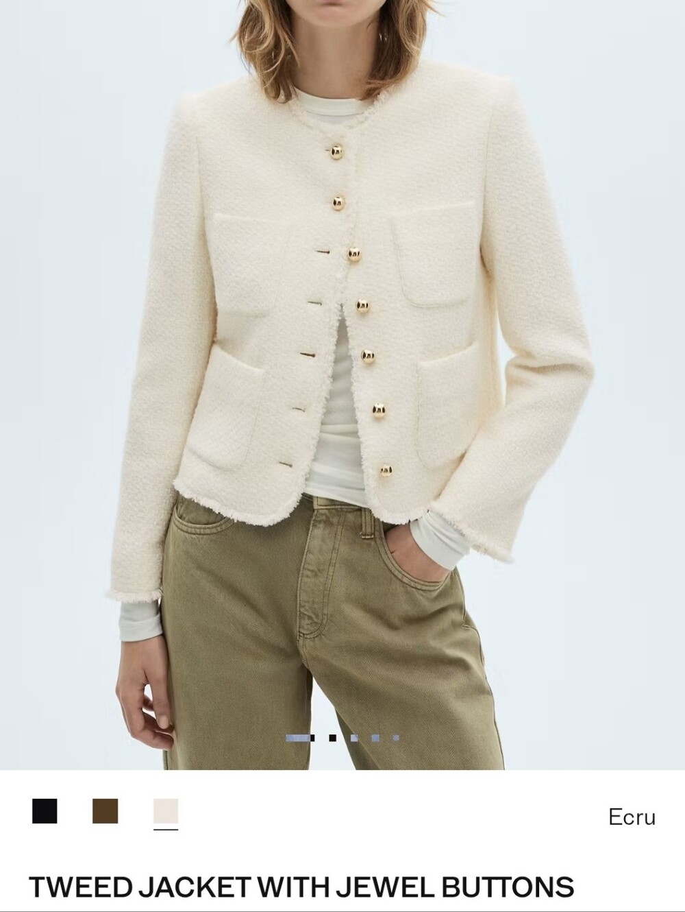 Mango Ivory Tweed Jacket with Jewel Buttons Xxs